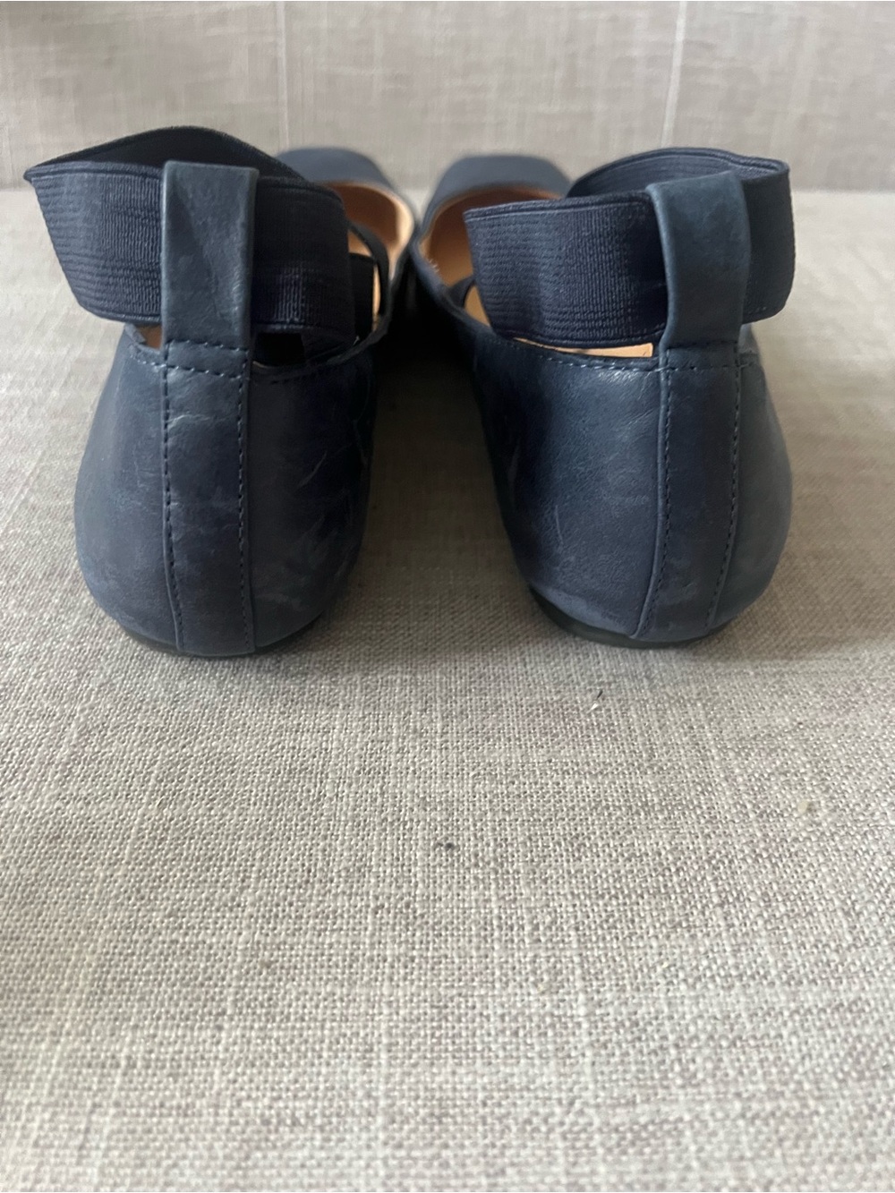 Jessica Simpson Navy Leather Ballet Flats, cross strap, office, casual dressy - Picture 5 of 7
